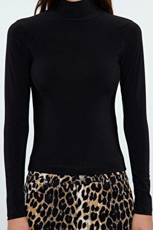 Stil Kadın Fitted Vücuda Oturan Kollu Fitilli Esnek Bluz Regular Örme Slim Kalıp