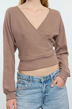 Stil Kadın Regular Normal Kalıp Oturan Fitilli Esnek Bluz Crop Örme Slim Kalıp