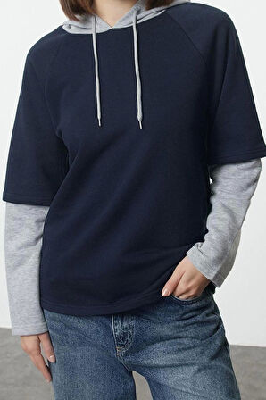 Tarz Bol Kapüşonlu Düşük Kol Uzun Geniş Kalıp Kol Detaylı Kalın Örme Sweatshirt