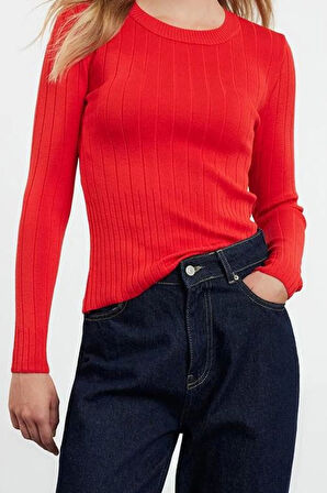 Stil Modern Kadın Regular Standart Kol Bisiklet Yaka Basic Triko Kazak