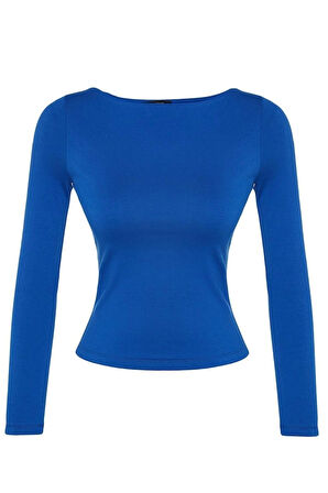 Stil Kadın Pamuklu Fitted Vücuda Oturan Esnek Bluz Crop Örme Slim Kalıp