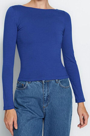 Stil Kadın Pamuklu Fitted Vücuda Oturan Esnek Bluz Crop Örme Slim Kalıp