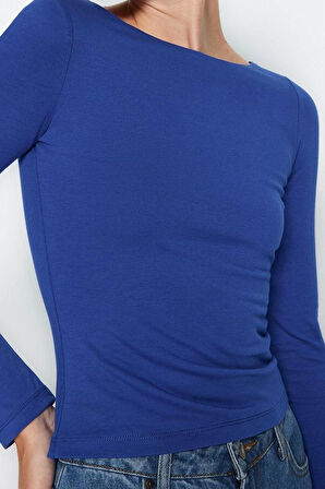 Stil Kadın Pamuklu Fitted Vücuda Oturan Esnek Bluz Crop Örme Slim Kalıp
