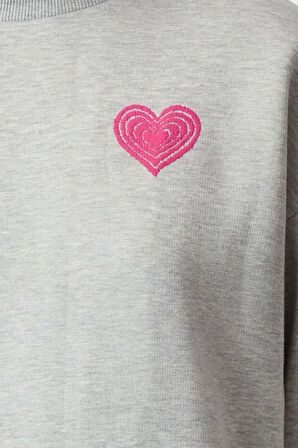 Oversize Bisiklet Yaka Düşük Kol Uzun Kalın Polarlı  Sırt Kabartma Baskılı Örme Sweatshirt