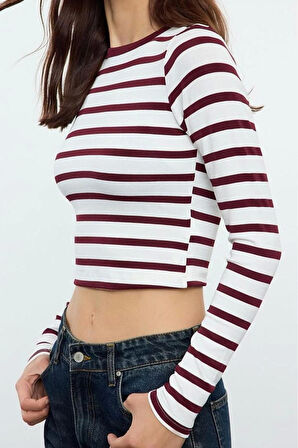 Stil Kadın Viskoz Yumuşak Kumaşlı Fitted Esnek Bluz Crop Örme Slim Kalıp