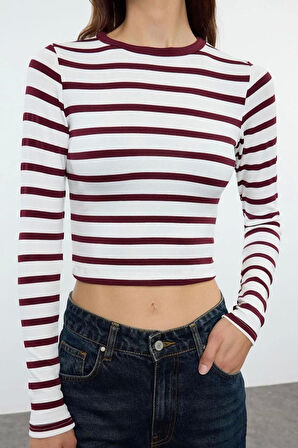 Stil Kadın Viskoz Yumuşak Kumaşlı Fitted Esnek Bluz Crop Örme Slim Kalıp