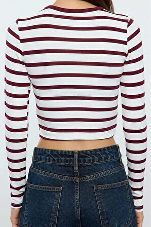 Stil Kadın Viskoz Yumuşak Kumaşlı Fitted Esnek Bluz Crop Örme Slim Kalıp