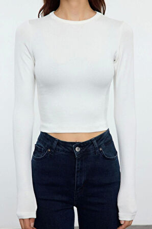 Stil Kadın Viskoz Yumuşak Kumaşlı Fitted Esnek Bluz Crop Örme Slim Kalıp