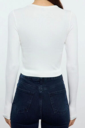 Stil Kadın Viskoz Yumuşak Kumaşlı Fitted Esnek Bluz Crop Örme Slim Kalıp