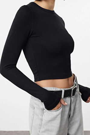 Stil Kadın Viskoz Yumuşak Kumaşlı Fitted Esnek Bluz Crop Örme Slim Kalıp