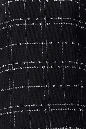Moda Stil Regular U Yaka Mini Boy Ekose Kareli Tüvit Jile Dokuma Elbise