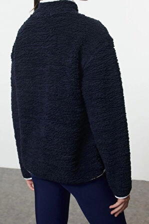 Tarz Regular Dik Yaka Düşük Kol Regular Peluş Örme Spor Sweatshirt