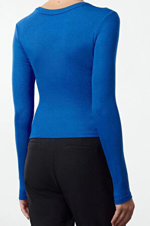 Stil Kadın Viskon Esnek Bluz Crop Örme Slim Kalıp