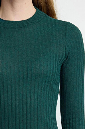 Stil Kadın Fitilli Esnek Fit Orta Bluz Regular Örme Slim Kalıp