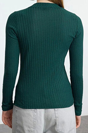 Stil Kadın Fitilli Esnek Fit Orta Bluz Regular Örme Slim Kalıp