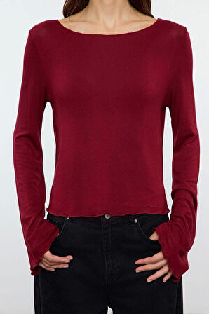 Stil Kadın Fit Bluz Crop Örme Regular Kalıp İspanyol Kol