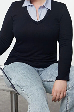 Stil Kadın Süprem Bluz Regular Örme Regular Kalıp Büyük Beden