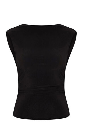 Stil Kadın Sırt Detaylı Zincir Aksesuarlı Bluz Regular Örme Fitted Kalıp