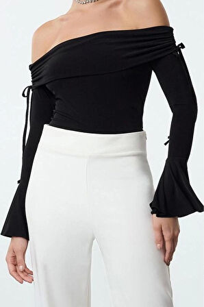 Stil Kadın Bağlama Detaylı Şık Bluz Regular Örme Regular Kalıp İspanyol Kol