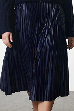 Modern Tarz Büyük Beden Astarsız Dokuma Midi Boy Esnek Lastik Belli Leopar Desenli Piliseli Etek