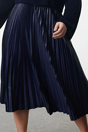 Modern Tarz Büyük Beden Astarsız Dokuma Midi Boy Esnek Lastik Belli Leopar Desenli Piliseli Etek