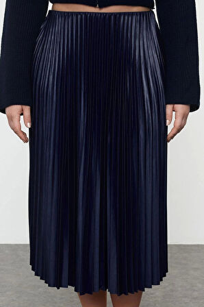 Modern Tarz Büyük Beden Astarsız Dokuma Midi Boy Esnek Lastik Belli Leopar Desenli Piliseli Etek