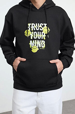 Tarz Bol Kapüşonlu Standart Kol Regular Smiley Lisans Unısex Geniş Kesim Sweatshirt