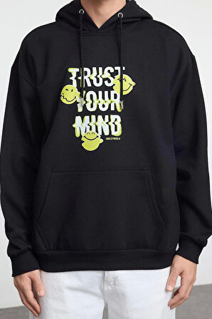 Tarz Bol Kapüşonlu Standart Kol Regular Smiley Lisans Unısex Geniş Kesim Sweatshirt
