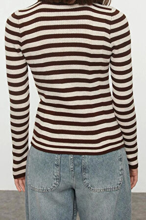 Stil Modern Kadın Regular Standart Kol Polo Yaka Basic Çizgili Triko Kazak