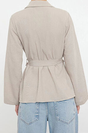 Stil Kadın Kruvaze Bağlama Detaylı Bluz Regular Dokuma Regular Kalıp