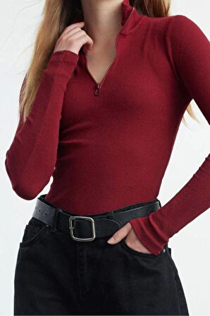 Stil Kadın Fitted vücuda Oturan Esnek Bluz Regular Örme Slim Kalıp