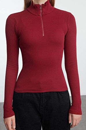 Stil Kadın Fitted vücuda Oturan Esnek Bluz Regular Örme Slim Kalıp