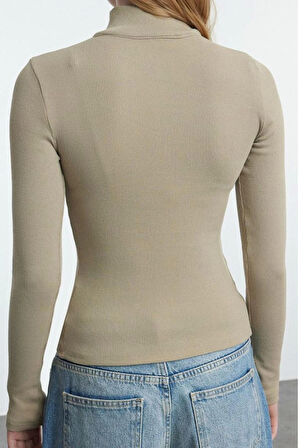 Stil Kadın Fitted vücuda Oturan Esnek Bluz Regular Örme Slim Kalıp