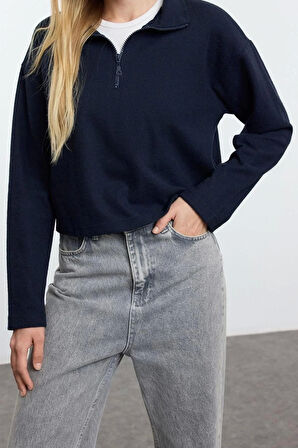 Fermuarlı Yaka Düşük Kol 2Li Paket Selanik Normal Kalıp Fermuarlı Yaka Örme Sweatshirt