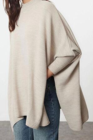 Stil Modern Kadın Regular Standart Kol Bisiklet Yaka Geniş Kalıp Dik Yaka Triko Kazak