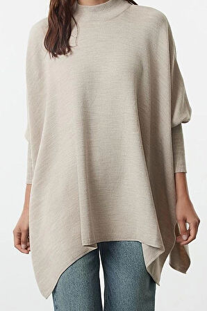 Stil Modern Kadın Regular Standart Kol Bisiklet Yaka Geniş Kalıp Dik Yaka Triko Kazak