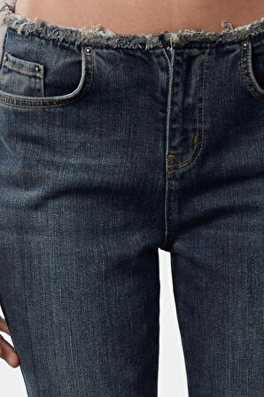 Stil Kadın Moda Denim Kot Pantolon Uzun İspanyol Paça Soluk Vintage Püsküllü Düşük Bel Crop Jeans