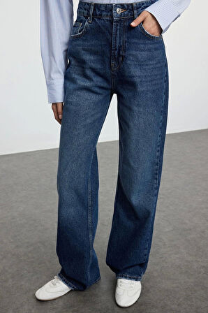 Stil Kadın Moda Denim Kot Pantolon Uzun Geniş Paça Yüksek Bel Jeans
