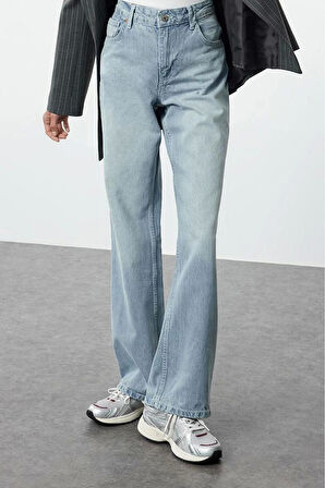 Stil Kadın Moda Denim Kot Pantolon Uzun Geniş Paça Normal Bel Jeans