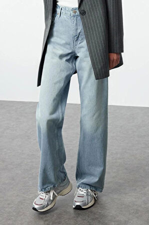 Stil Kadın Moda Denim Kot Pantolon Uzun Geniş Paça Normal Bel Jeans