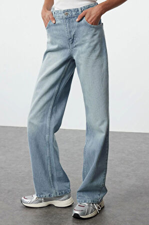 Stil Kadın Moda Denim Kot Pantolon Uzun Geniş Paça Normal Bel Jeans