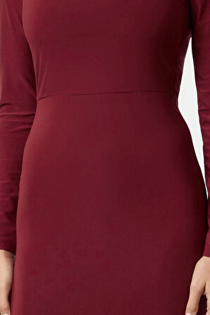 Moda Stil Slim Kare Yaka Maxi Boy Volanlı Fitted Vücuda Oturan Esnek Örme Elbise