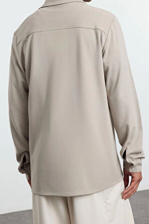 Şık Düz Desen Gömlek Yaka Regular Rahat Esnek Örme Kumaşlı Kışlık Gömlek