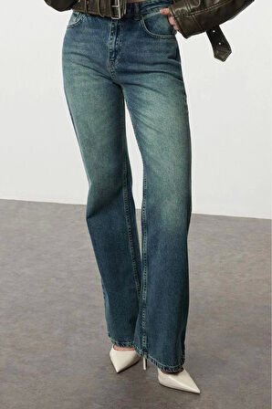 Stil Kadın Moda Denim Kot Pantolon Uzun Geniş Paça Mavi Soluk Vintage Yüksek Bel Jeans