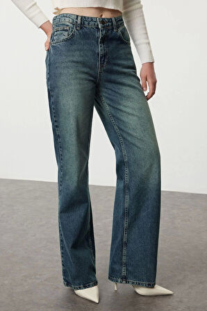 Stil Kadın Moda Denim Kot Pantolon Uzun Geniş Paça Mavi Soluk Vintage Yüksek Bel Jeans