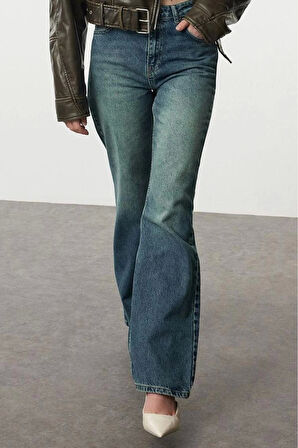 Stil Kadın Moda Denim Kot Pantolon Uzun Geniş Paça Mavi Soluk Vintage Yüksek Bel Jeans