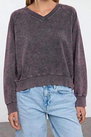 Stil Kadın Yıkamalı Normal Kalıp Bluz Regular Örme Regular Kalıp Reglan Kol