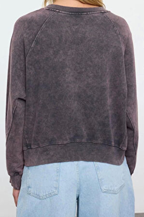 Stil Kadın Yıkamalı Normal Kalıp Bluz Regular Örme Regular Kalıp Reglan Kol