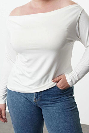 Stil Kadın Bluz Regular Örme Fitted Kalıp Büyük Beden Düşük Kol