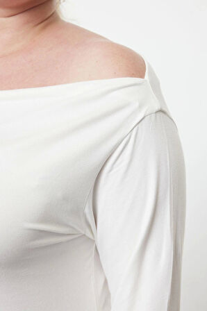 Stil Kadın Bluz Regular Örme Fitted Kalıp Büyük Beden Düşük Kol